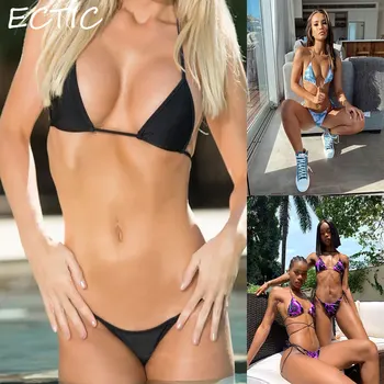 ECTIC Ženy Sexy Obväz Trojuholník Podprsenka a Vysoký Pás Pevné Tlač Bikini Set Lete 2021 Nové Plavky, plážové oblečenie Žien Biquini