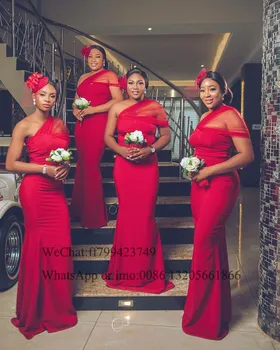 Elegantné Afriky Morská Víla Bridesmaid, Šaty 2021 Jedného Pleca Červené Dlhé Svadobné Party Šaty Prispôsobiť Vestido De Fiesta De Boda