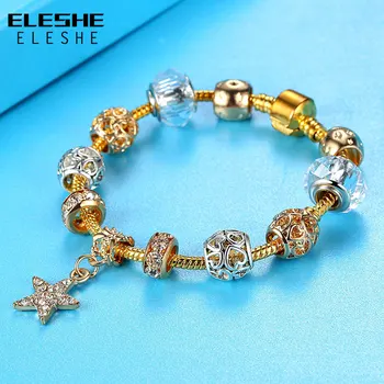 ELESHE Luxus, Šarm, Náramky Pre Ženy, ktorí Chcú Star Náramky, Prívesky S Kryštálmi Korálky Náramok Femme DIY Šperky Pulseras