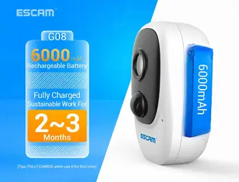 ESCAM G08 1080P Bezdrôtová Nabíjateľná Batéria PIR IP Kamera Solárny Panel Zvuková Karta Ukladací priestor typu Cloud Security Video Rekordér