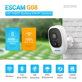 ESCAM G08 1080P Bezdrôtová Nabíjateľná Batéria PIR IP Kamera Solárny Panel Zvuková Karta Ukladací priestor typu Cloud Security Video Rekordér