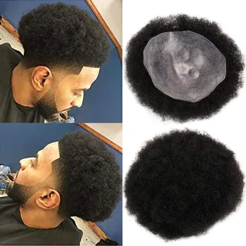 Eseewigs Mens Toupee 10x8 Palcový Nahradenie Afro Curl Mens Parochňu Plný PU Base Hairpiece Pre Mužov Brazílskej Remy Ľudské Vlasy 1B#