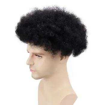 Eseewigs Mens Toupee 10x8 Palcový Nahradenie Afro Curl Mens Parochňu Plný PU Base Hairpiece Pre Mužov Brazílskej Remy Ľudské Vlasy 1B#