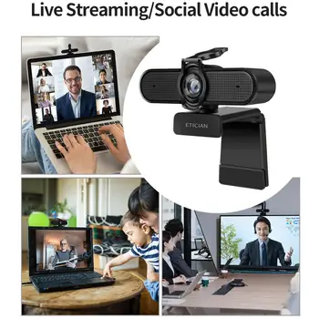 ETICIAN Webcam 2K Auto Focus USB Full HD Webová Kamera s Mikrofónom Cam pre Mac Prenosný Počítač Video, Live Streaming TV Android