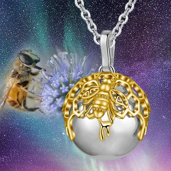 EUDORA Zlato Honeycomb Úľa Loptu Náhrdelník s 3D včiel medonosných Včiel na Harmóniu loptu Prívesok s Krídlo pre tehotné ženy, nový mama darček