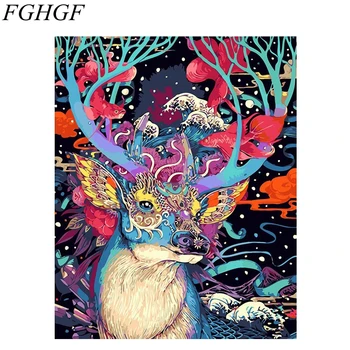 FGHGF Farebné Jeleň Frameless Obrázok Maľovanie Podľa Čísel Domov Dekor DIY Farebnosť Podľa Čísel Na Plátne Móda