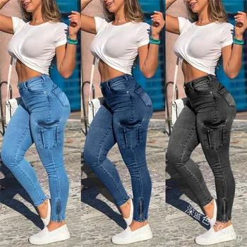 FNOCE 2020 zimné nové dámske jeans nohavice módne trendy bežné pevné vysoký pás pevne úsek slim elegantné denim Ceruzkou Nohavice