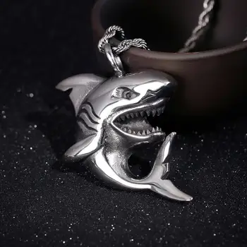 Fongten Hip Hop Shark Pendat Náhrdelník Mužov Z Nehrdzavejúcej Ocele Reťazca Zvierat Náhrdelníky Pánske Šperky