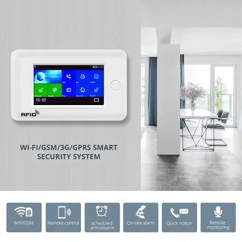 FUERS Domov Bezpečnostný Alarm Systém, WIFI, GSM 3G Alarm Panel 4.3 Palcový plne Dotykový Farebný Displej Aplikáciu Diaľkové Ovládanie, Vstavaný 10 Jazyku