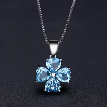 Gem Balet 925 Sterling Silver Ďatelina Tvar 4.23 Ct Swiss Natural Blue Topaz Drahokam Prívesok Náhrdelník Jemné Šperky Pre Ženy