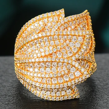 GODKI Luxusné Pierko Leaf Design Odvážne tvrdenie Prstene so Zirkónmi Kamene 2020 Ženy Zapojenie Strana Šperky Vysokej Kvality