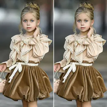 Goocheer čipky Princezná Dieťa Dieťa Dievča Oblečenie s Dlhým Rukávom Prehrabať Topy Tutu Šaty Oblečenie Bavlna
