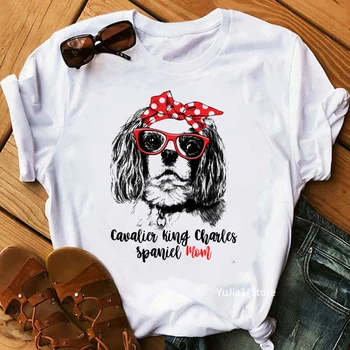 Harajuku kawaii zábavné Cavalier King Charles spaniel mama tlač tričko femme grafické tees ženy milovník psov darček žena t-shirts