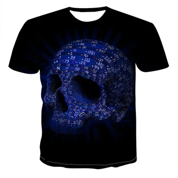 Harajuku Lebky pánske T-shirt 3D Tlačené Písmená Letné Topy O-Neck T-shirt 3D T-shirt