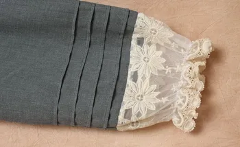 Harajuku mori štýl elastický pás čipky nohavice vrecku voľné lem lolita dievèa line bavlna capris vyšívané čipky tlačidlo nohavice