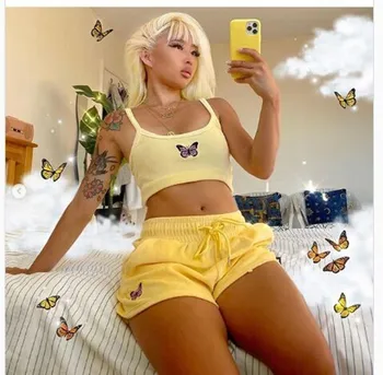 Hirigin 2ks Nastaviť Ženy Sexy Plodín Top Šortky Nastaviť Príležitostné Letné oblečenie pre voľný čas Sleepwear Outfit 2 Dielna Sada 2020