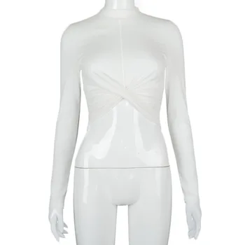 Hirigin Ženy Tshirts Biely Sexy Bežné Kríž Turtleneck Dlhý Rukáv Plodín Topy pre Ženy Oblečenie Zimné 2020