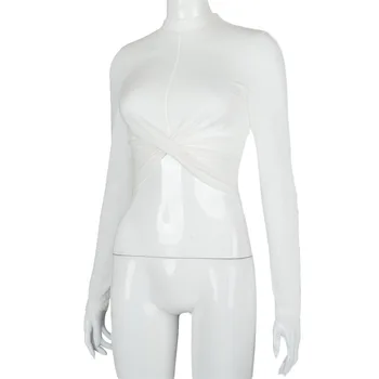 Hirigin Ženy Tshirts Biely Sexy Bežné Kríž Turtleneck Dlhý Rukáv Plodín Topy pre Ženy Oblečenie Zimné 2020