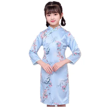 Hodváb Dievča Qipao Šaty Čínsky Kostým Deti Chi-Pao Cheongsam Rukáv Šaty Dievča formálne šaty, Oblečenie Oblečenie Najvyššej Kvality