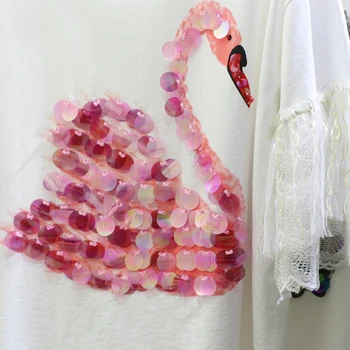 Japonský Harajuku flitrami swan Žena T-Shirt Vintage topy žena Lete Cartoon vzory lištovanie Bežné Tee Topy