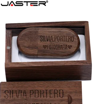 JASTER (1 KS zadarmo LOGO) orech drevené usb + darčeková krabička usb flash Memory stick pendriver kl ' úč 8 GB 16 GB 32 GB, 64 GB darček