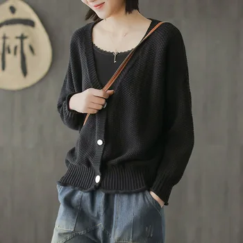 Jesenné a zimné kórejský sveter verzia retro farbou pletený sveter žien voľné móda, umenie, blúzky krátky bunda