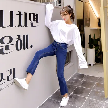 Jesenné a zimné nové kórejská verzia vysoký pás elastickej čiernej micro-horn džínsy žena deväť bodov jeansb3