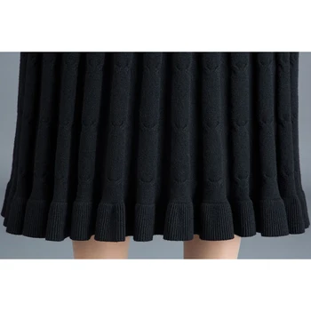 Jeseň Zima Nové Teplé Sukne ženy módne Pletené Vysoký Pás Skladaný Sukne vintage A-Line Sukne ženy