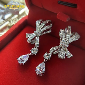 Jewepisode Luxusné Luk-uzol Lab Moissanite Diamond Svadobné Zapojenie Drop Náušnice Ženy Masívneho Striebra 925 Šperky, Náušnice Dary