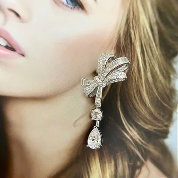 Jewepisode Luxusné Luk-uzol Lab Moissanite Diamond Svadobné Zapojenie Drop Náušnice Ženy Masívneho Striebra 925 Šperky, Náušnice Dary
