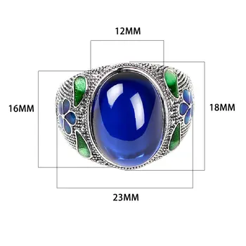 JIASHUNTAI Vintage 925 Sterling Silver Kolo Prstene Pre Ženy Retro Thai Striebro Modrý Kameň Krúžok Cloisonne Smalt Šperky