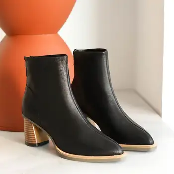 Krazing hrniec pravej kože ukázal prst office lady vysoké podpätky zips členková obuv originálny dizajn strany sexy Chelsea boots L93
