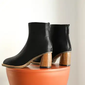 Krazing hrniec pravej kože ukázal prst office lady vysoké podpätky zips členková obuv originálny dizajn strany sexy Chelsea boots L93