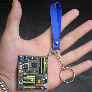 Kreatívne GIGABYTE Doska Keychain Mini Doske Model Auta Keyring Mäkkej Gumy systemboard Prívesok Intel AMD CPU Muž Darček