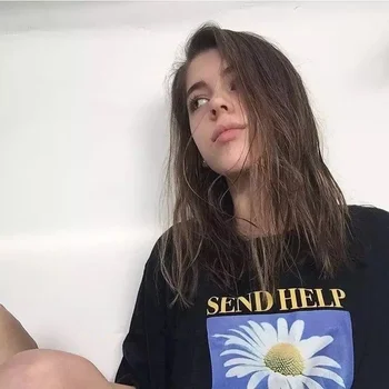 Kuakuayu HJN Poslať Pomôcť Daisy Tlačiť T-Shirt Ženy Harajuku Grunge Fashion White Graphic Tee Príležitostné Voľné Biele Topy