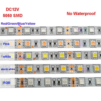 Kvalitný 5M 5050 SMD Led Pás Svetla pásky;60LEDs/m, Biela/Teplá Biela/Červená/Zelená/Žltá/Modrá/Ružová/RGB/UV/RGBW/RGBWW;DC12V