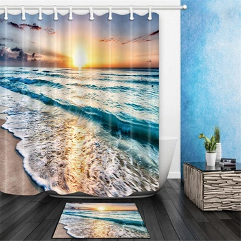 Kúpeľňa Sprchový Záves Vaňa Mat najpredávanejších Tichom Námorná a Pobrežná Pláž Sunset Kúpeľňa Textílie Sprchový Záves Set S hákom