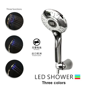LED, 3 Farby Vody výkoná Teplota Sprcha Hlavu Digitálny Displej Prenosné Kúpeľňa so Sprchou Hlavu Showerhead Postrekovač Vody