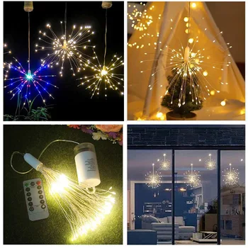 Led Reťazec Svetlá Visí Starburst String Svetlá DIY Ohňostroj Svetla Víla Garland Vianočné Osvetlenie Vonkajšie Ligotať Svetlo