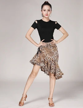 Leopard Zrna Latinskej Fishtail Sukne Pre Ženy Dospelých Latinskej Praxi Výkon Tanečné Kostýmy Polovica Dĺžky Sukne Ženy Tanec