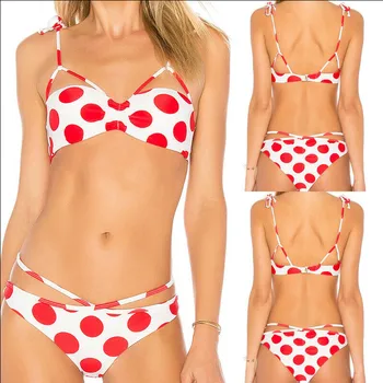 Letné Bikiny Žien Červená Polka Dot Plavky Vlna Bod Bikini Set Dámske Obväz Plavky Plážové Kúpanie Oblek