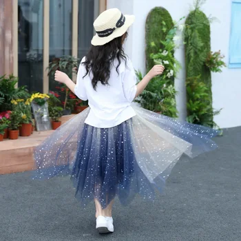 Letné Dievčenské Sukne Sady Deti Bavlna T-shirts + Star Čipky Sukne Teenage Princezná Oblečenie Móda kórejské Deti Oblečenie Sady