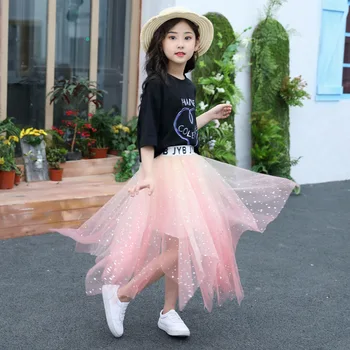 Letné Dievčenské Sukne Sady Deti Bavlna T-shirts + Star Čipky Sukne Teenage Princezná Oblečenie Móda kórejské Deti Oblečenie Sady