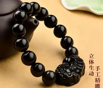 LETSFUN Jemné Šperky ČÍNSKY Čierny JADE Perličiek Dragon Pi Xiu Mince Náramok Feng Shui Náramok Doprava Zadarmo