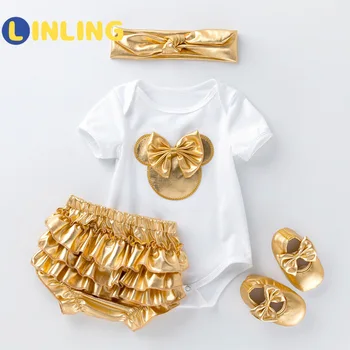 LINLING 2021 Nové Detské Oblečenie, Zlatý Set Baby Jumpsuit 4-dielny detský Oblek Módne Oblečenie pre Deti, Oblečenie V694