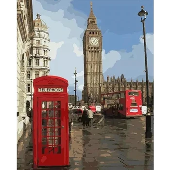 Londýn Maľby Číslo, Mesto, Krajina Olej Obrázok Akrylových Farieb Ručne Maľované Kresby Farba Podľa Počtu DIY Sady Home Decor Art