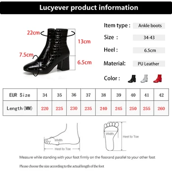 Lucyever Black Silver Patent Kožené Členkové Topánky pre Ženy Jeseň Zimné Móda Hrubé Vysoké Podpätky Krátke Topánky, Žena Zips Topánky