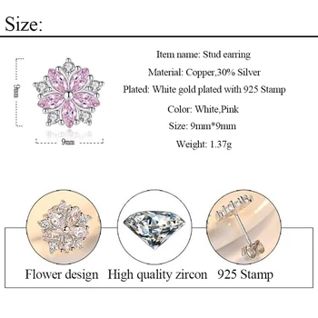 Luxusné Malé Kvet Stud Náušnice pre Ženy, Dievčatá Módne Kpop Ružová Bielymi Zirkónmi Krištáľové Náušnice Minimalistický Šperky Darček