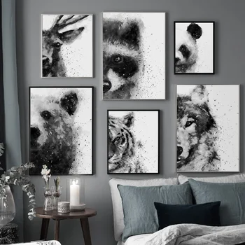 Medveď Vlk Jeleň Panda, Tiger Mýval Zvierat Wall Art Plátno na Maľovanie Nordic Plagáty a Potlačou obrazov na Stenu Pre Obývacia Izba Dekor