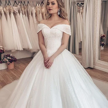Miaoduo Svadobné šaty 2020 guľové Šaty Plus Veľkosť svadobné šaty Ramena Jednoduché vestidos de noiva Čipky فستان زفاف ل